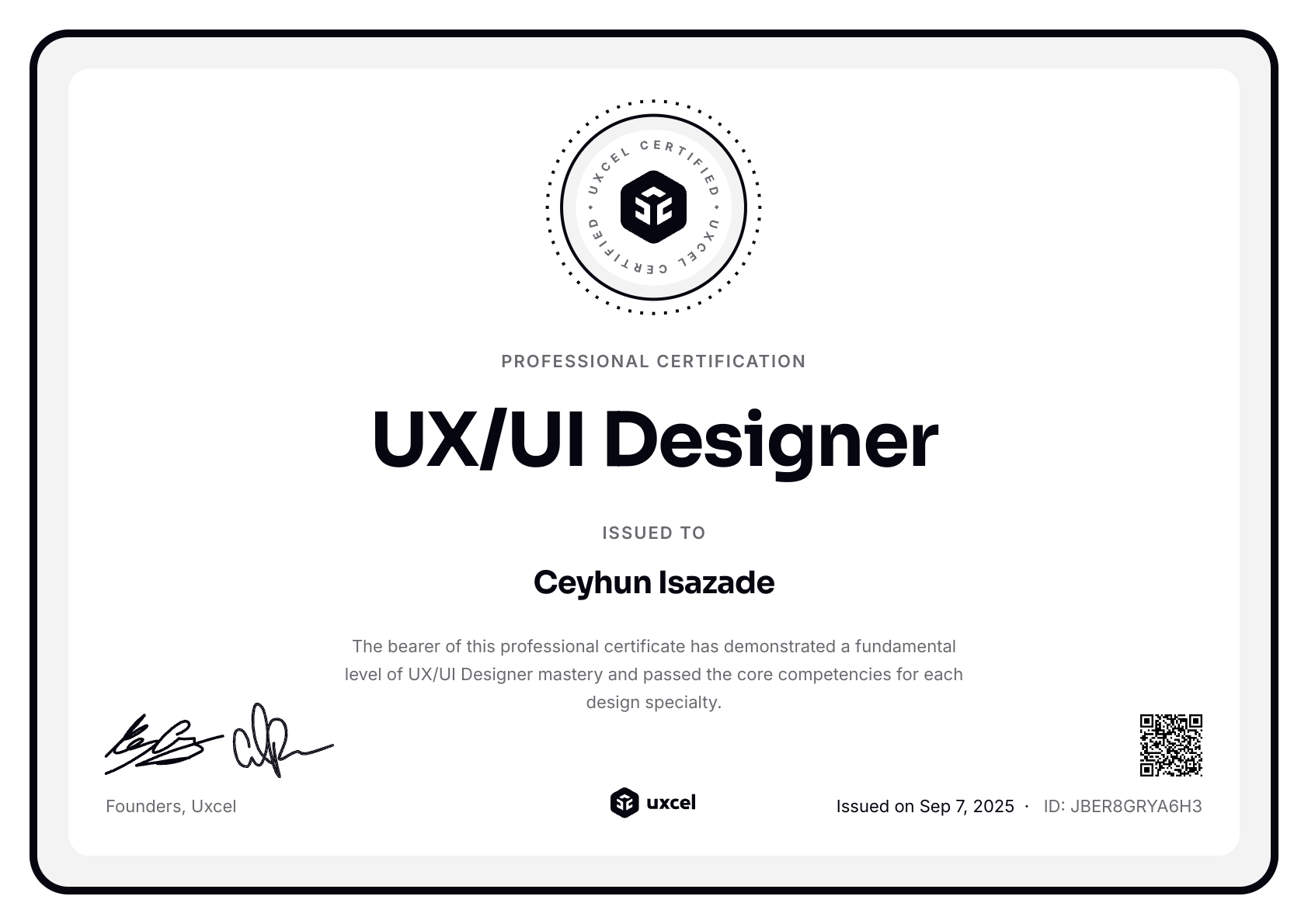 Ceyhun Isazade's certificate